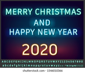 Neon Text Glow ,Christmas and Happy New Year background vector image