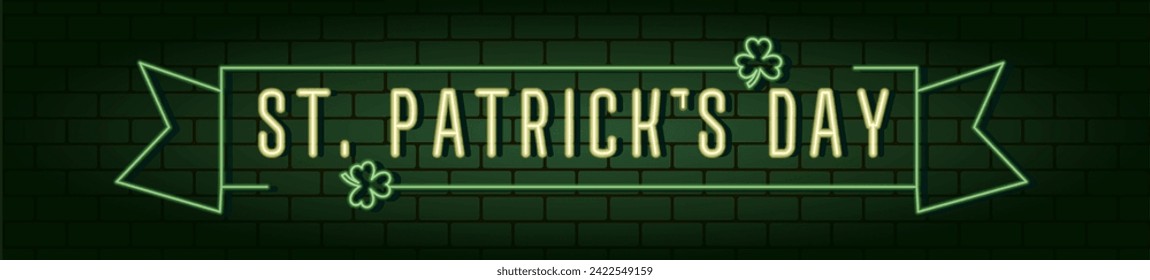 Neon text St Patrick's day on brick wall background. Vector illustration.2