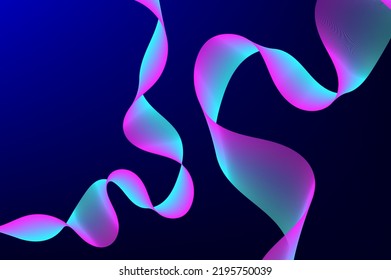neon theme ribbon curly wavy on navyblue biology science background can be use for commercial banner food and beverage label technology product presentation package design vector eps.