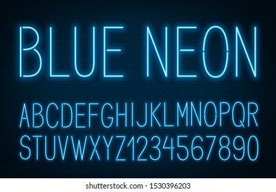 Neon thin high blue font on dark background.