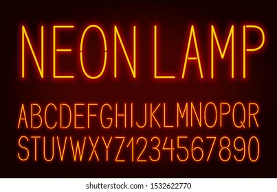 Neon thin high orange font on dark background.