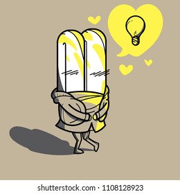 Neon Thinking about her couple, Bulb, vector Illustration