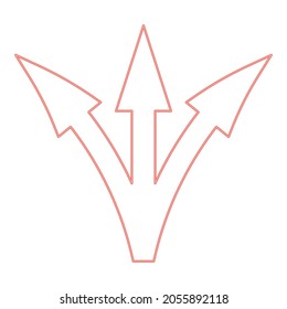 Neon three way direction arrow red color vector illustration flat style light image