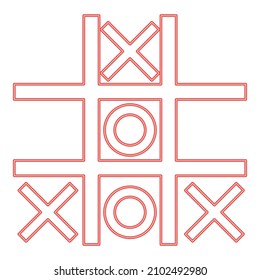 Neon tic tac toe game red color vector illustration image flat style light