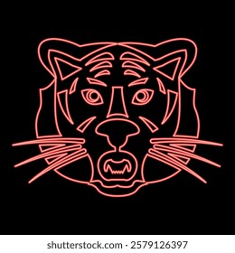 Neon tiger head red color vector illustration image flat style