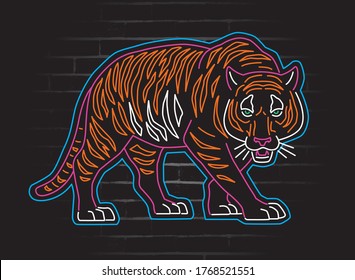 Neon Tiger Vector Illustration. Graphic for t-shirts, prints and other uses.