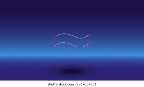 Neon tilde symbol on a gradient blue background. The isolated symbol is located in the bottom center. Gradient blue with light blue skyline