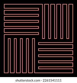 Neon tile square shape parquet wood floor material laminate plank slab panel red color vector illustration image flat style