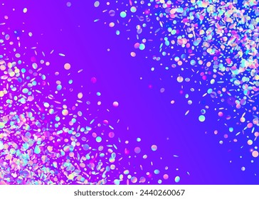 Neon Tinsel. Cristal Dust. Blue 3d Background. Hologram Glitter. Happy Birthday Illustration. Carnaval Sparkle. Falling Poster. Disco Concept. Purple Neon Tinsel