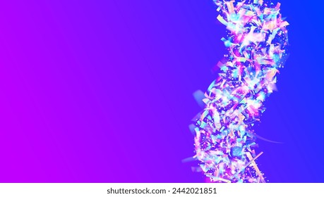 Neon Tinsel. Hologram Sparkle. Holographic Paper. Disco Birthday Illustration. Laser Texture. Cristal Ribbon. Blue Happy Glitter. Digital Poster. Purple Neon Tinsel