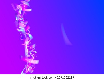 Neon Tinsel. Iridescent Confetti. Glitter Foil. Blur Abstract Template. Cristal Background. Pink Shiny Effect. Surreal Art. Metal Flare. Blue Neon Tinsel