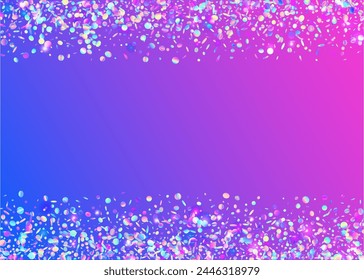 Neon Tinsel. Laser Birthday Illustration. Cristal Dust. Light Texture. Modern Banner. Hologram Sparkle. Iridescent Confetti. Purple Happy Effect. Blue Neon Tinsel