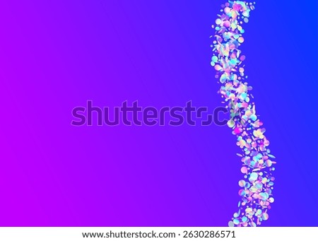 Neon Tinsel. Party Confetti. Light Abstract Cristals. Glare Texture. Pink Laser Background. Modern Design. Digital Banner. Hologram Burst. Purple Neon Tinsel