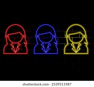 Neon Toilet sign. Pointer to the toilet or bathroom. female gender neon sign. WC toilet sign neon light design. Glowing lines on a black background..