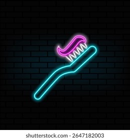 neon, toothbrush icon. neon style.Toothbrush and paste color vector icon..