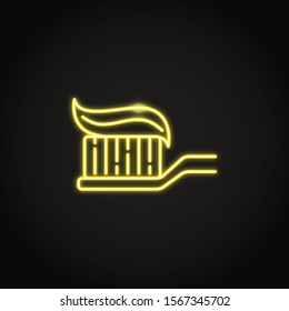 Neon toothbrush with toothpaste icon in line style. Mouth and teeth hygiene symbol. Stomatology vector illustration.