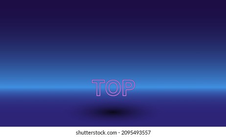 Neon top symbol on a gradient blue background. The isolated symbol is located in the bottom center. Gradient blue with light blue skyline