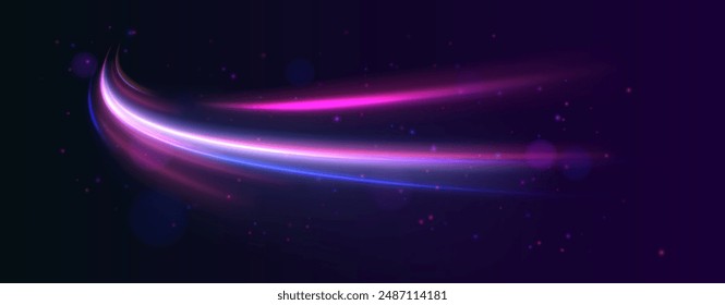 Neon tornado on a dark background. Vector image of colorful light trails with motion blur effect, long time exposure isolated on background.	