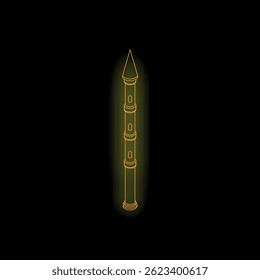 Neon tower with glowing yellow light is standing tall on a black background