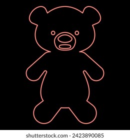 Neon toy plush bear cute doll red color vector illustration image flat style