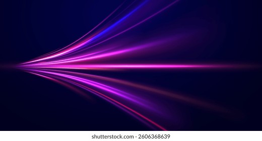 Neon track background to run a wave of light on the road in a race of speed and energy through a curve and line in a futuristic fast future of technology like a ribbon of sport datum, colours png
