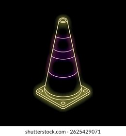 Neon traffic cone glowing on a dark background, perfect for projects related to construction, safety, or warnings