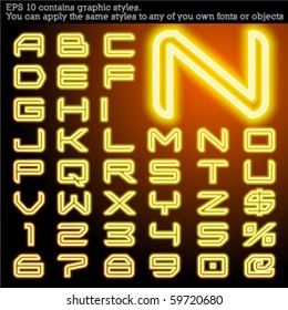 Neon transparent characters. Sensitive to the background. File contains graphic styles. You can apply the styles to any of you own fonts or objects