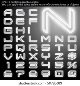 Neon transparent characters. Sensitive to the background. File contains graphic styles. You can apply the styles to any of you own fonts or objects