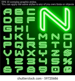 Neon transparent characters. Sensitive to the background. File contains graphic styles. You can apply the styles to any of you own fonts or objects