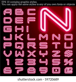 Neon transparent characters. Sensitive to the background. File contains graphic styles. You can apply the styles to any of you own fonts or objects