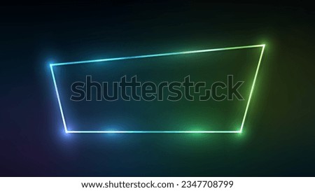 Neon trapezoid frame with shining effects on dark green background. Empty glowing techno backdrop. Vector illustration Foto stock © 