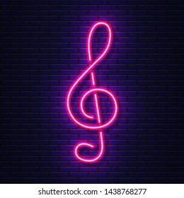 Neon treble clef. Neon musical note. Vector illustration