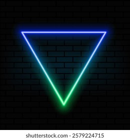 Neon triangle frame with glowing effects and highlights on a dark blue background