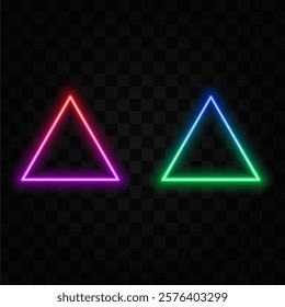 Neon triangle frame icon. Neon line triangle frame illustration. Shiny triangle edges isolated on black background.