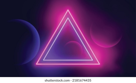 neon triangle frame in red and purple pink color