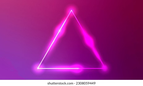 Neoner Dreiecksrahmen mit leuchtenden Effekten auf dunkelviolettem Hintergrund. Leere leuchtende Techno-Hintergrund. Vektorgrafik
