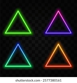 Neon triangle gradient, pink-orange glowing border isolated on a dark background. Colorful Night Banner.