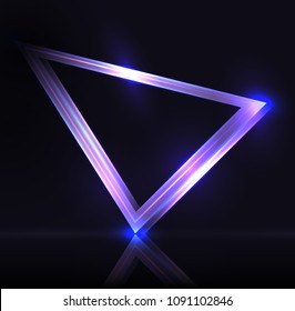 Neon triangle with highlights. Vector neon frame with place for text. Vector element for presentations, cards and your design