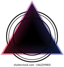 
neon triangle with rings, in vector image in cyberpunk style