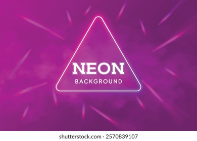 Neon Triangle Shape Light Glowing With Smoke On Pink Background. Vector Illustration For Futiristic AI, Cloud Computing, Data Science, Smart Electric Technology Concept