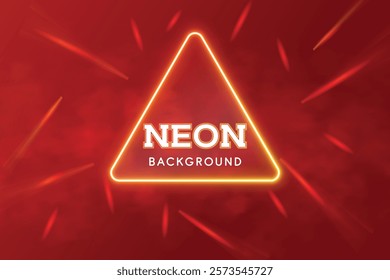Neon Triangle Shape Light Glowing With Smoke On Red Background. Vector Illustration For Futiristic AI, Cloud Computing, Data Science, Smart Electric Technology Concept