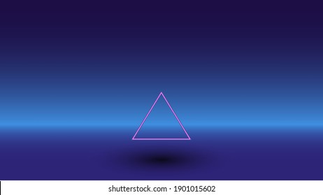 Símbolo de triángulo de neón sobre un fondo azul degradado. El símbolo aislado está situado en el centro inferior. Azul degradado con horizonte azul claro