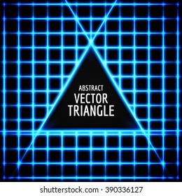 Neon triangle vector. Abstract triangle shape for text. Vector neon glow effect.