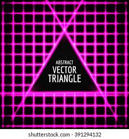 Neon triangle vector. Abstract triangle shape for text. Vector neon glow effect.