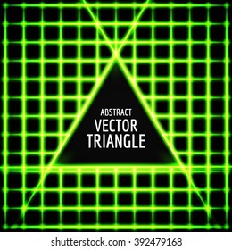 Neon triangle vector. Abstract triangle shape for text. Vector neon glow effect.