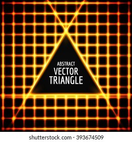 Neon triangle vector. Abstract triangle shape for text. Vector neon glow effect.