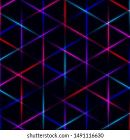 Neon triangle vivid laser grid on dark background. Vector. Eps 10