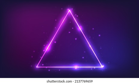 Neon Dreiecksrahmen mit leuchtenden Effekten und Funkeln auf dunklem Hintergrund. Leere leuchtende Techno-Hintergrund. Vektorgrafik