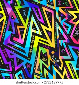 Neon Tribal Geometric Cyberpunk Pattern