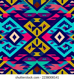 Neon tribal Navajo vector seamless pattern. aztec fancy abstract geometric art print. ethnic hipster backdrop. Wallpaper, cloth design, fabric, paper, cover, textile design template.